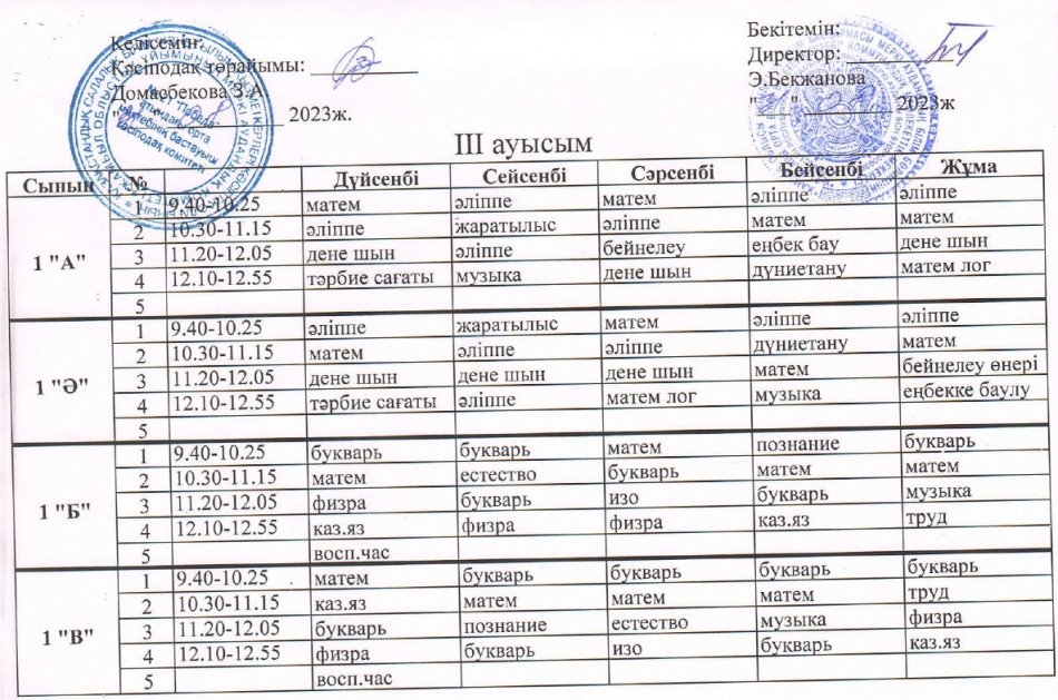 Сабақ кестесі
